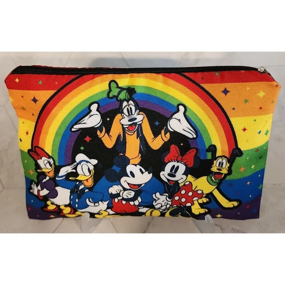 Rainbow Pride Disney Fabric Lined Canvas Makeup Bag Mickey Goofy Minnie